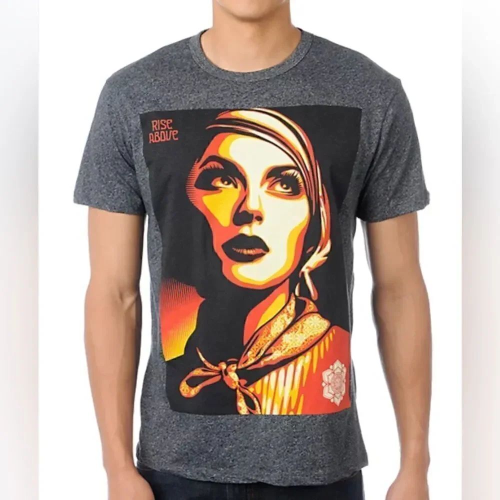 Obey Heathered Grey rise above t shirt sz Medium